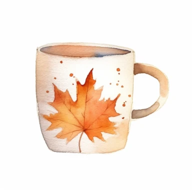 basic watercolor autumn mug in minimal hand drawn style, Etsy, textured, clipart, white background