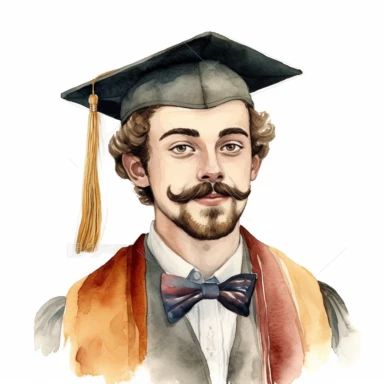 watercolor male student with facial hair graduation clipart on a white background