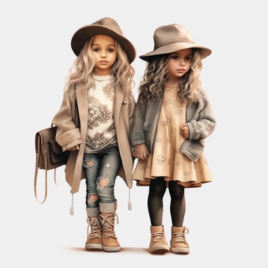 little girl best friend fashion illustration clipart, png file, hyper realistic, transparent background,high detail, 8k