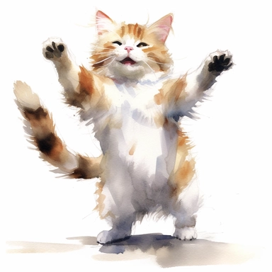 A happy kitten dancing, watercolor painting by JOHN SINGER SARGENT, clipart, white background