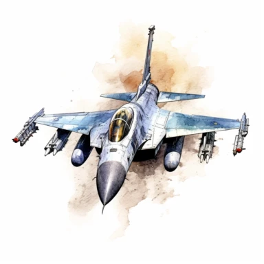 watercolor highly detaild f16 fighter jet clipart