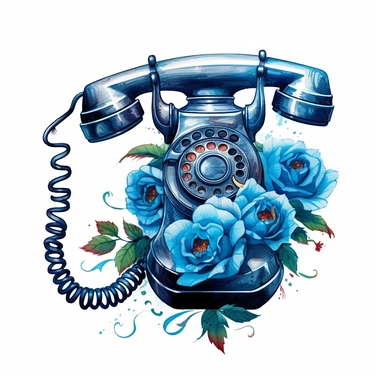 gothic petals retro telephone Clipart, watercolor cartoon, hyper realistic, intricate detail, illustration style, high resolution, on the white background
