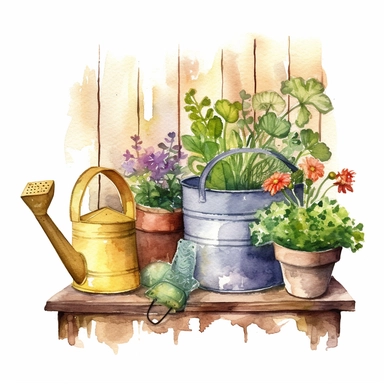 garden supplies clipart watercolor art