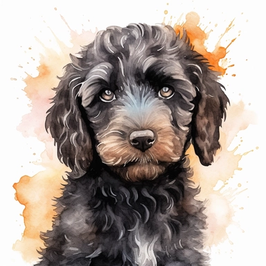black labradoodle, goldendoodle, black doodle, puppy, watercolor clipart and paint, HD, 4k