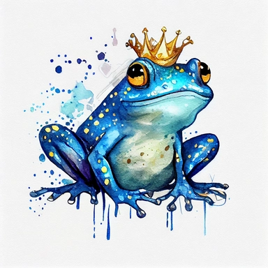 funny blue eerald with gold shine color, magic royal fat frog with funny dots, cartoon style, white background, black outside lines, designs, white background, watercolor pencil drawing, small details, digital art, clipart, super acurate, –testp, pixar,