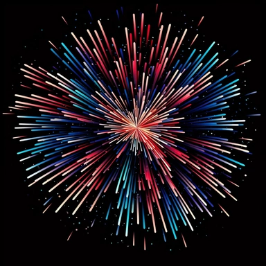 red white and blue colored fireworks svg clipart simple line work vector, no shading, black background