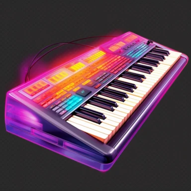 80s theme Casio keyboard, bold color, photorealistic, high-resolution photography, transparent background PNG clipart – ar 16:9