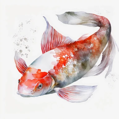 red and white, koi kacr, fish, no backgroun, white background, watercolor, clipart