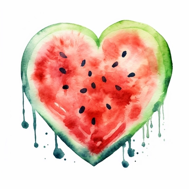 watercolor clipart image of watermelon love heart