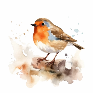 An endearing watercolor European Robin bird clipart of European Robin bird playing with elements 300DPI