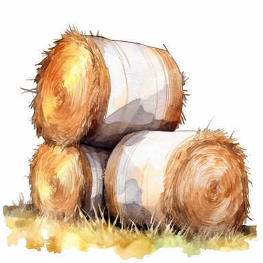 hay bales, sweet, watercolor, white background, clipart