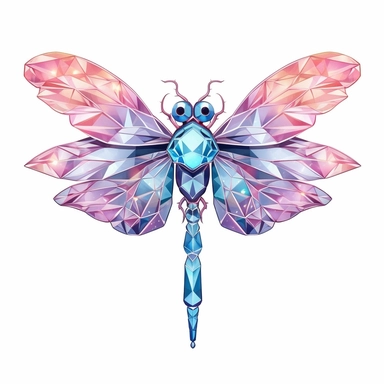 Cute Beautiful Pastel Magic Crystals Dragonfly Sublimation Clipart,Cartoon, hyper realistic, intricate detail, illustration style,high solution,on the white background