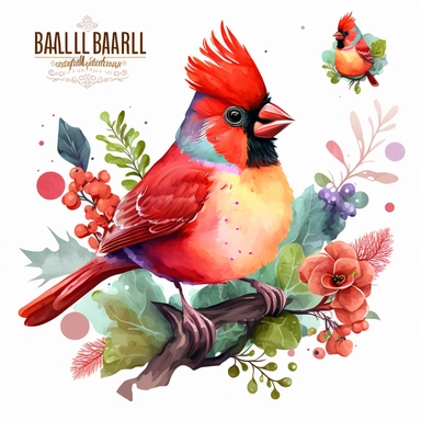 Cute colorful baby cardinal bird sublimation Clipart design, colorful coral around the cardinal bird , 8k