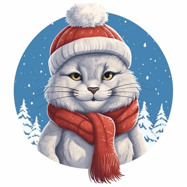 Presenting a cartoon Canada lynx in a winter wonderland. The design should capture the Canadian patriotism with a touch of humor. The lynx can be portrayed wearing a cozy toque and scarf, surrounded by snowy trees. The artwork should be vibrant, detailed, and suitable for a sticker.r, that can be used as a sticker, colorful, highly detailed, white background, style of pixar clipart, white background,--no cut off edges