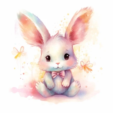 A fairytale style cute fairy bunny with watercolor effect,suitable for digital clipart,white background,magical twinkles,magical scene,fairy vibrant colors
