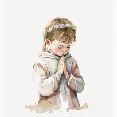 illustration of praying boy, clipart, watercolor, white background, simple, soft colors, boho, minimalism