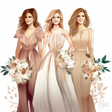 Best Friends wedding Fashion Illustration Clipart, high resoulution format,bride and bridesmaids png file