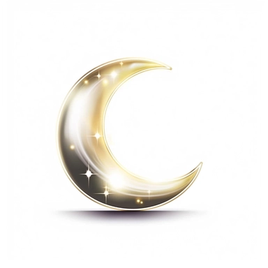 An illustration of a glowing beautiful half moon against white background, outerglow, innerglow, fairytail style, white background, clipart, PNG pure white background, high resolution, best quality