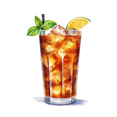 Long Island ice tea cocktail illustration watercolour illustration clean lines Clipart white background