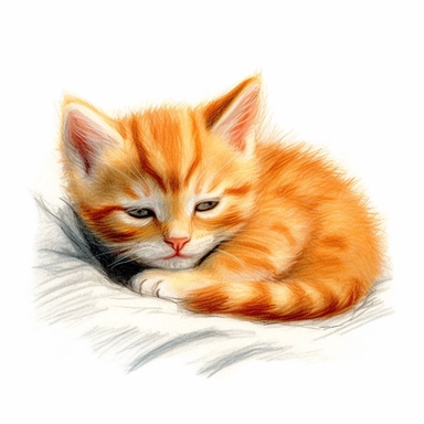A fuzzy orange kitten, color pencil sketch on a white background for clipart