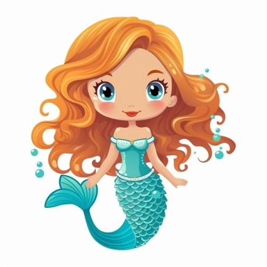 cute cartoon colourful mermaid clipart, white background,--no cut off edges , 32K，--q 5