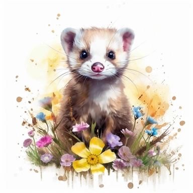 beautiful cute and hapy fantasy baby ferret in nature clipart on a white background, isolated images, illustrations on a white background, artistic painting, watercolor, realistic, isolated, fussy cuts, highly detailed, 32K, hdr, photo expert quality, watercolor realistic, isolated on a white background, highly detailed and hyperrealistic