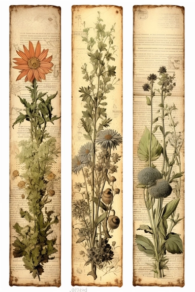 clipart, bookmark, herbs, vintage style