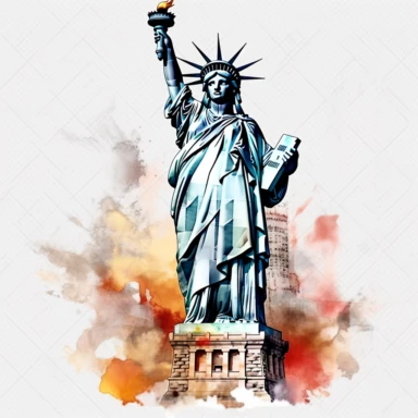 Statue of Liberty - New York City, USA, professional clipart, aquarelle, clean, neat