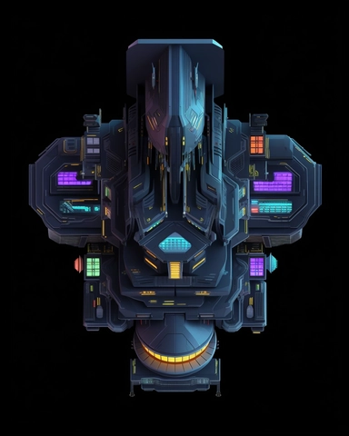 isometric perspective, game sprite, futuristic small spaceship hanger concept, gaming asset, sci-fi, fun, creative, cartoon, clipart, hyper-detailed, black background,