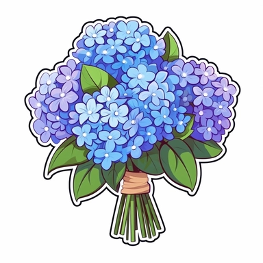 flower bouquet clipart sticker cartoon white border die cut flat design hyacinth hydrangea blue