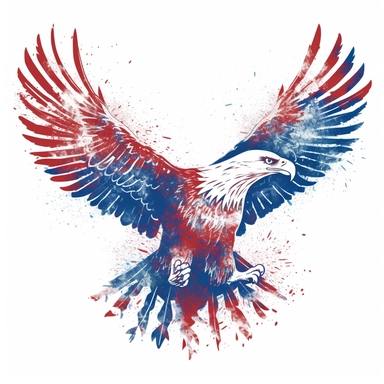a red whit and blue American eagle clipart on a white background