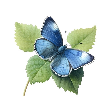 Common blue butterfly on a leaf, side view, Watercolor clip art, high quality image, soft pastel, cinematic, dramatic, ultra realism, 4k, very detailed