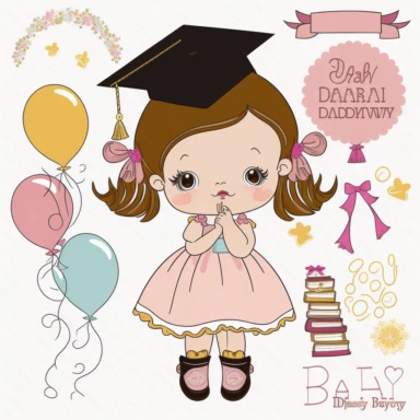 clipart, transparent background, baby girl diva, kindergarten graduation, 300dpi