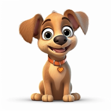an adorable cute happy puppy dog with big puppy eyes, 3D image, full body image, pixar style, clipart