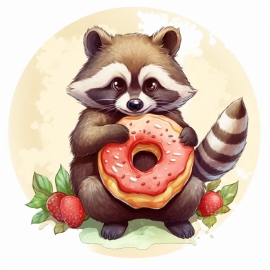 cute Raccoon with a donut clipart
