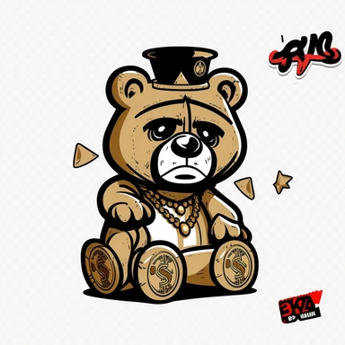Teddy Bear King Money Bag SVG, Scar Face Bandage Rich Savage Hip Hop Rap Rapper Gangster, Cut Files Clipart Vector Digital Dxf Png Eps Ai, isolated image, white background, mockup no shadow