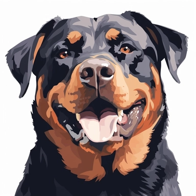 clipart of a happy rottweiler, americana style, portrait, white background, vector style