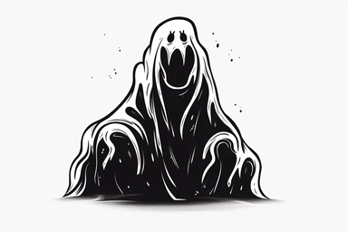 black and white solid black on white ghost svg clipart simple line work vector, solid colors, no shading, white background