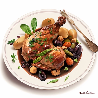 clipart Coq au Vin French food, white background
