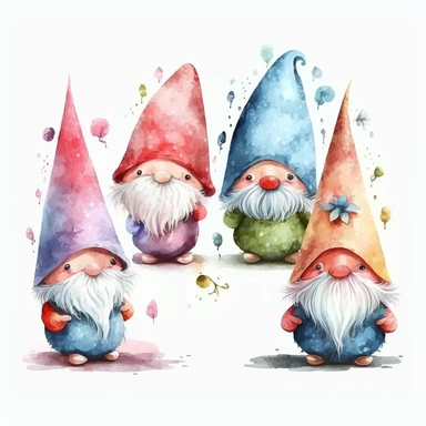 watercolor Cute Easter gnomes, hat covering face, clipart in white background, 4k