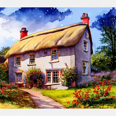 English country cottage, Christmas, watercolor, clipart