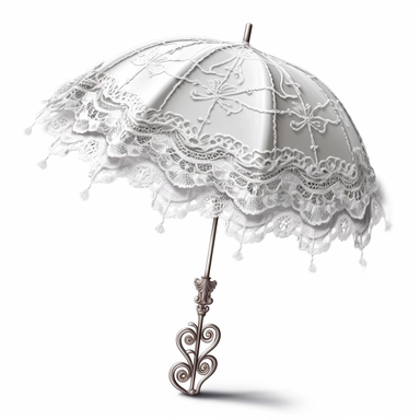 photorealistic magical pretty white victorian gothic parasol with lace on the edges for clipart on a white background