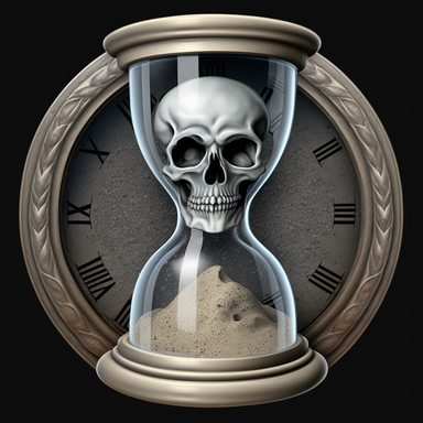 a silver coin with sand clock hourglass human face and skull clipart