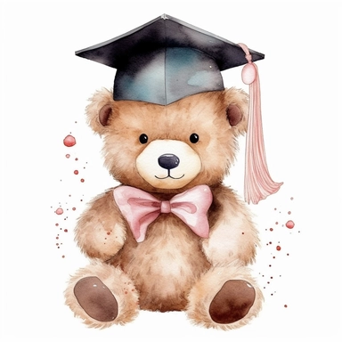 Cute Beautiful Teddy Bear graduate Watercolor Sublimation Clipart ,Cartoon,hyper realistic, intricate detail, illustration style,high solution,on the white background