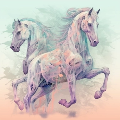 Pastel spooky halloween horses clipart image, in the style of mystic mechanisms, subtle pastel tones, pencil art illustrations, soft pastel tones, reimagined by industrial light and magic, litho printing, illusory images, watercolor clipart