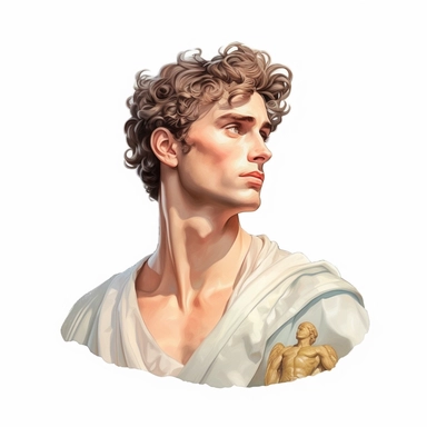 beautiful stunning handsome vintage greek god character, paint art style, clipart, white background, superrealistic, one of a kind