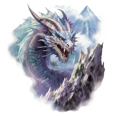 dragon of doom rising over mountain tattoo design by twilight designs, in the style of david nordahl, jean-baptiste monge, farel dalrymple, fantastical street, high resolution, imaginative characters, vibrant colors, clipart, blank white background