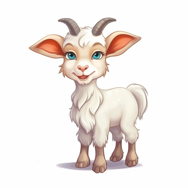 hd clipart, goat, child farm animal theme, cartoon style, white background, fully detailed,