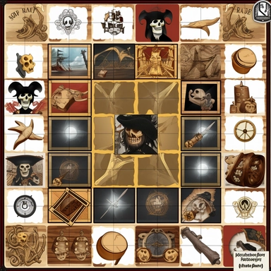 pirates of the caribbean themed board game elements grid. clipart style