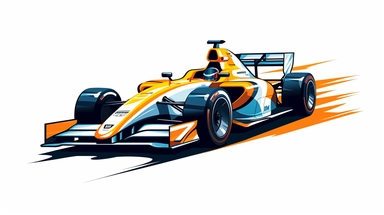 Contemporary vector clipart featuring a stylized indy car, represented by bold lines and abstract shapes, highlighting the car's distinctive design and speed, suitable for use in logos, icons, or racing-related infographics, on a clean white background